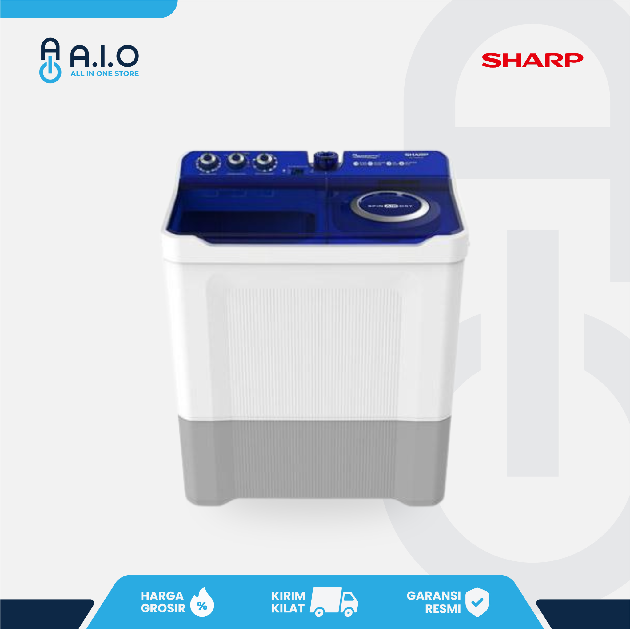 SHARP - MESIN CUCI 2 TABUNG 12 KG - ES T1290WA BL