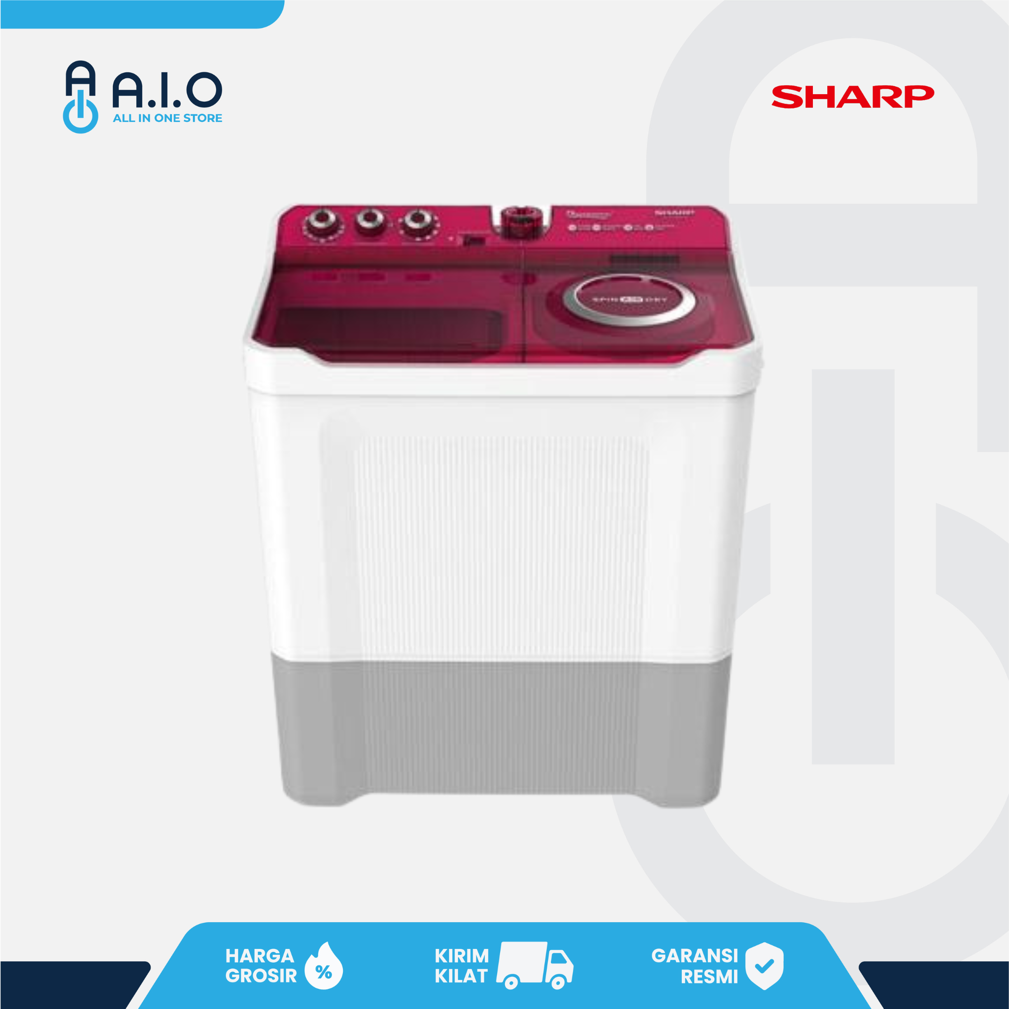 SHARP - MESIN CUCI 2 TABUNG 12 KG - ES T1290WA PK