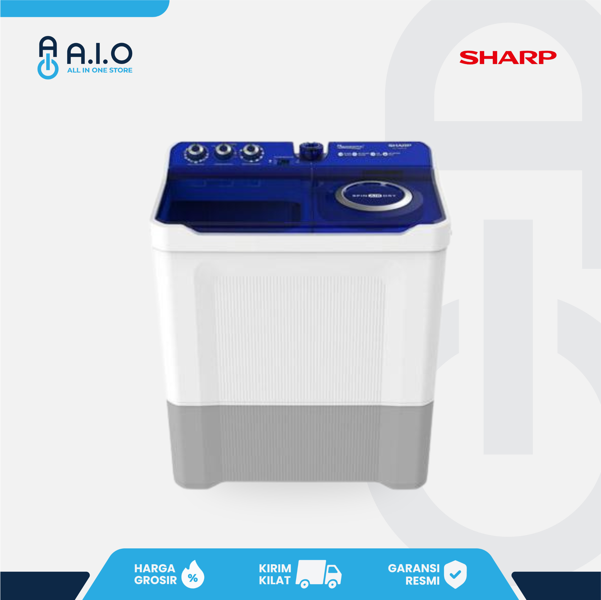 SHARP - MESIN CUCI 2 TABUNG 14 KG - ES T1490WA BL