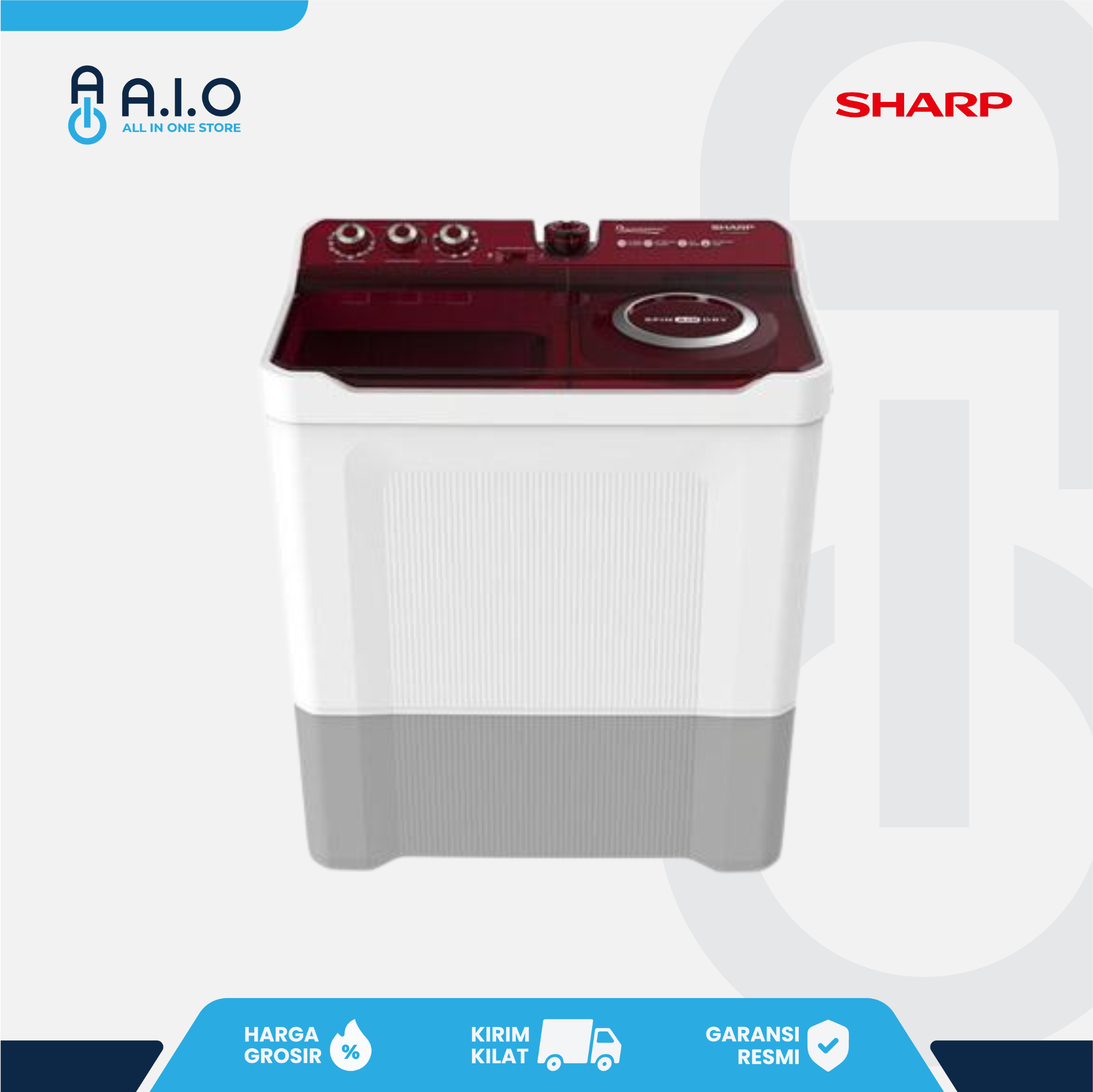 SHARP - MESIN CUCI 2 TABUNG 14 KG - ES T1490WA RD