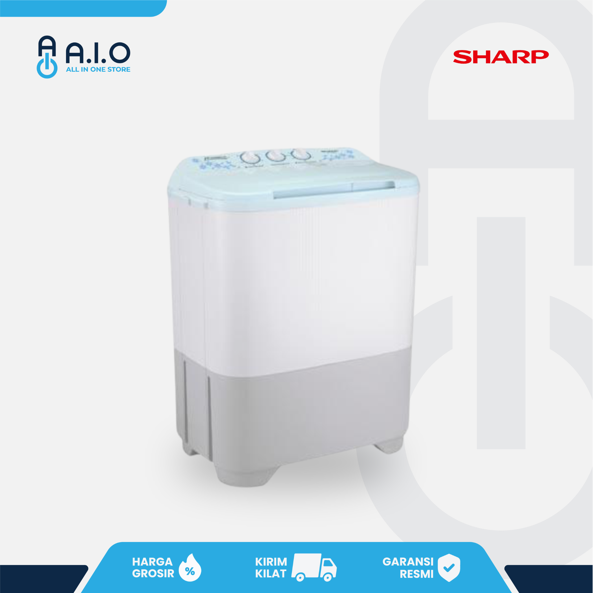 SHARP - MESIN CUCI 2 TABUNG 7 KG - ES T80MW BK