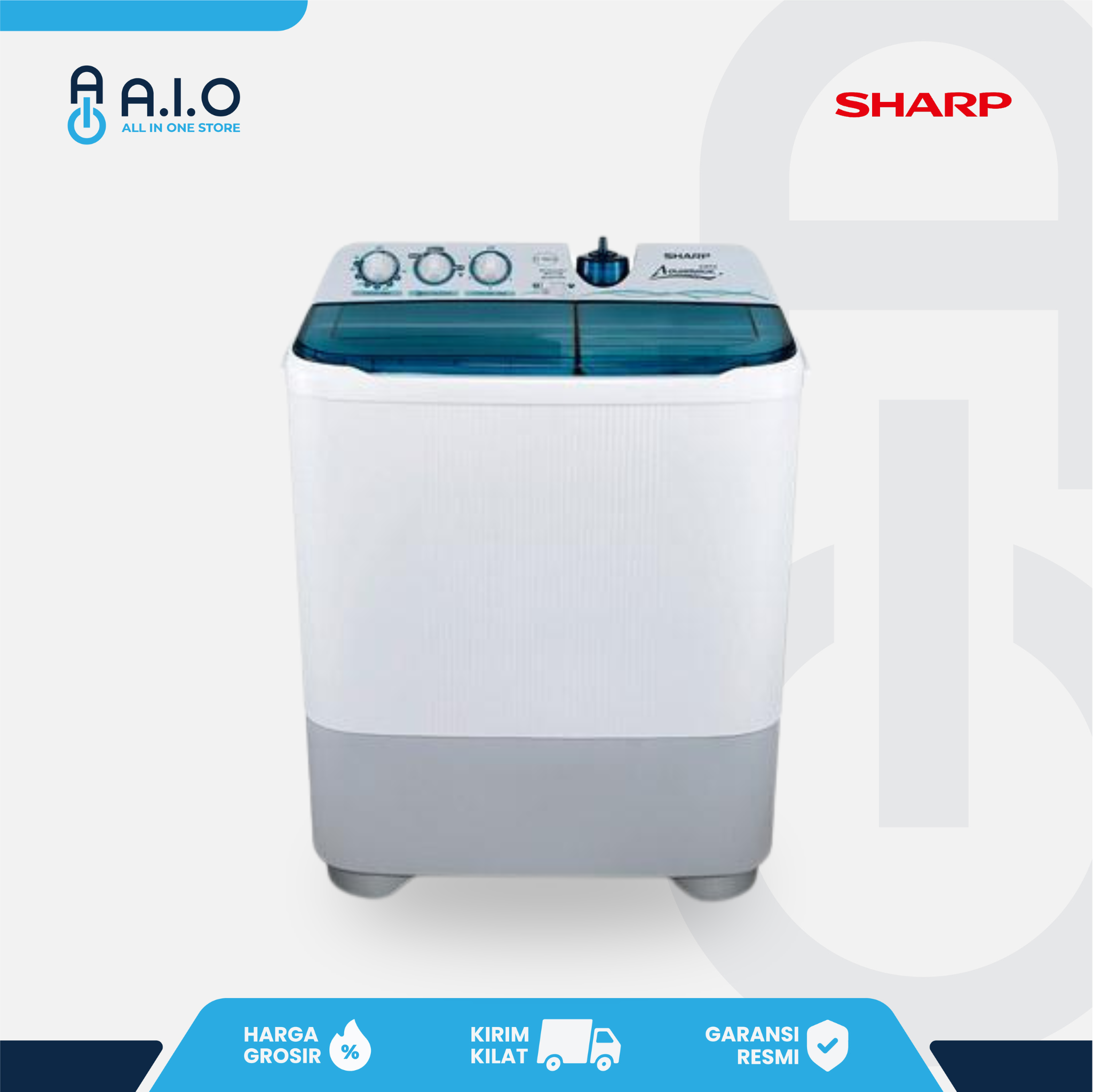 SHARP - MESIN CUCI 2 TABUNG 8 KG - ES T85CR BK