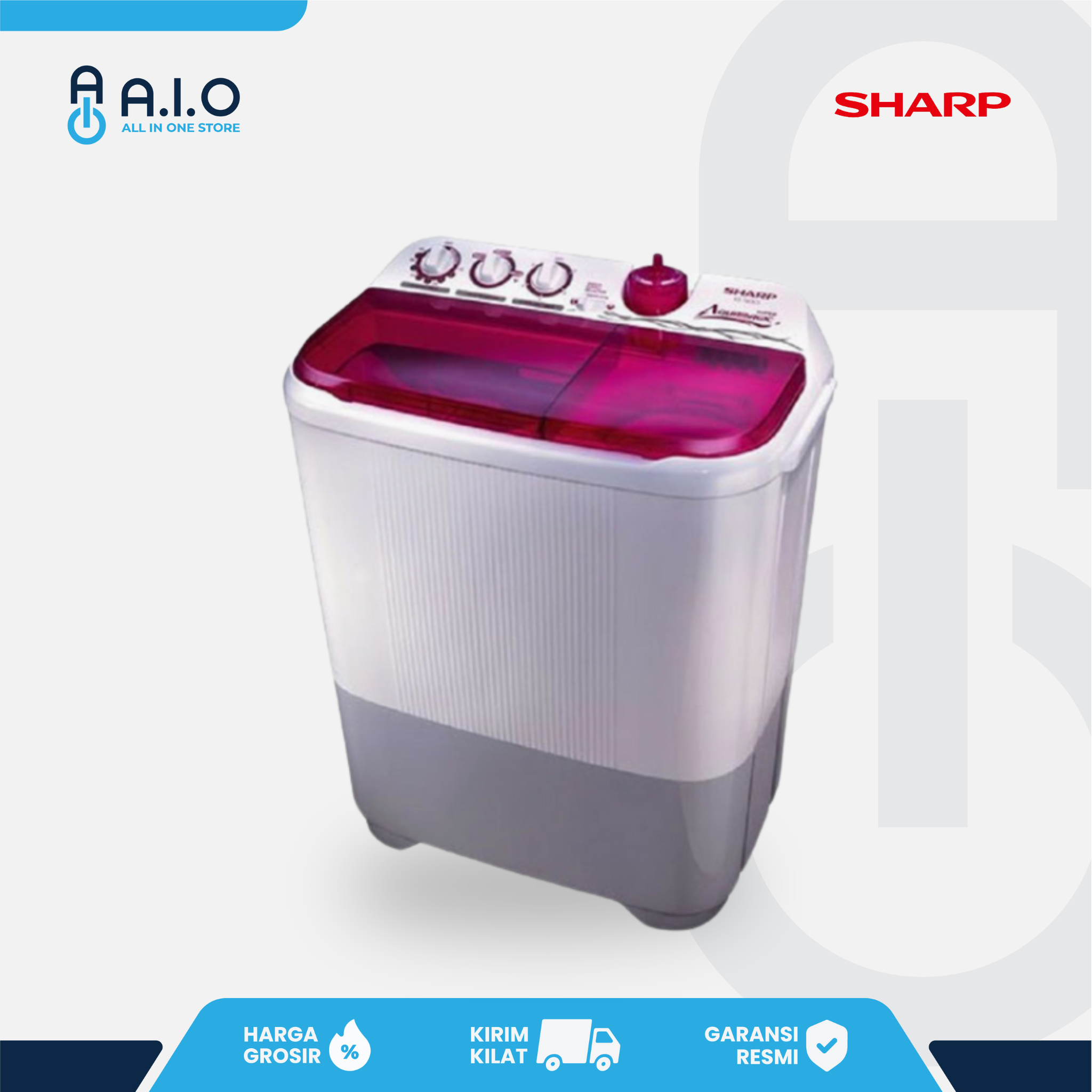 SHARP - MESIN CUCI 2 TABUNG 8 KG - ES T85CR PK