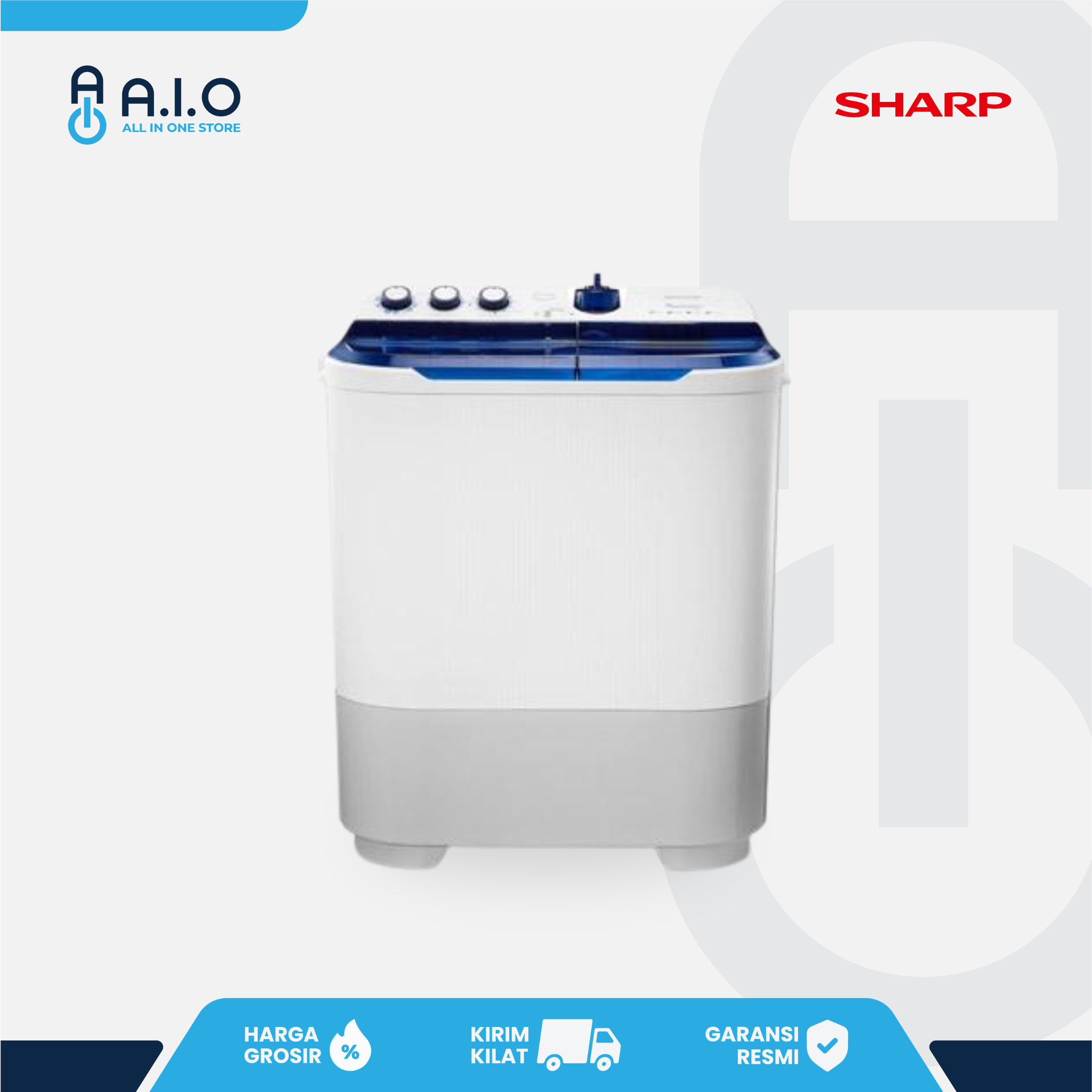 SHARP - MESIN CUCI 2 TABUNG 8.5 KG - ES T871DM BL