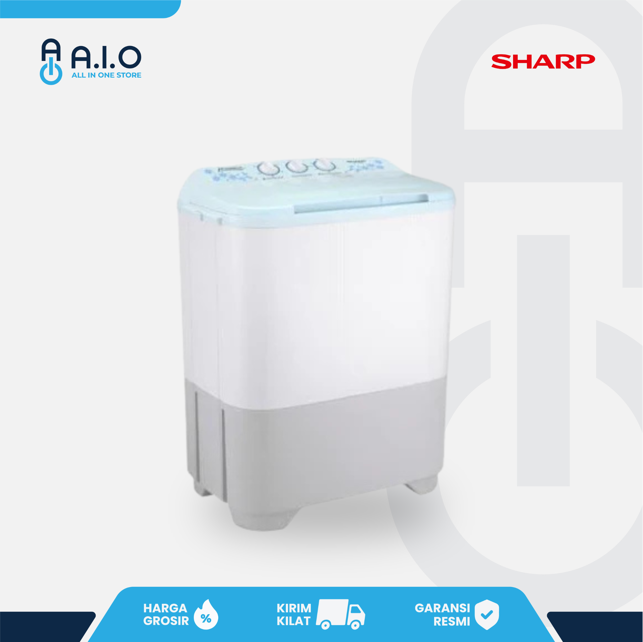 SHARP - MESIN CUCI 2 TABUNG 8 KG - ES T90MW BK
