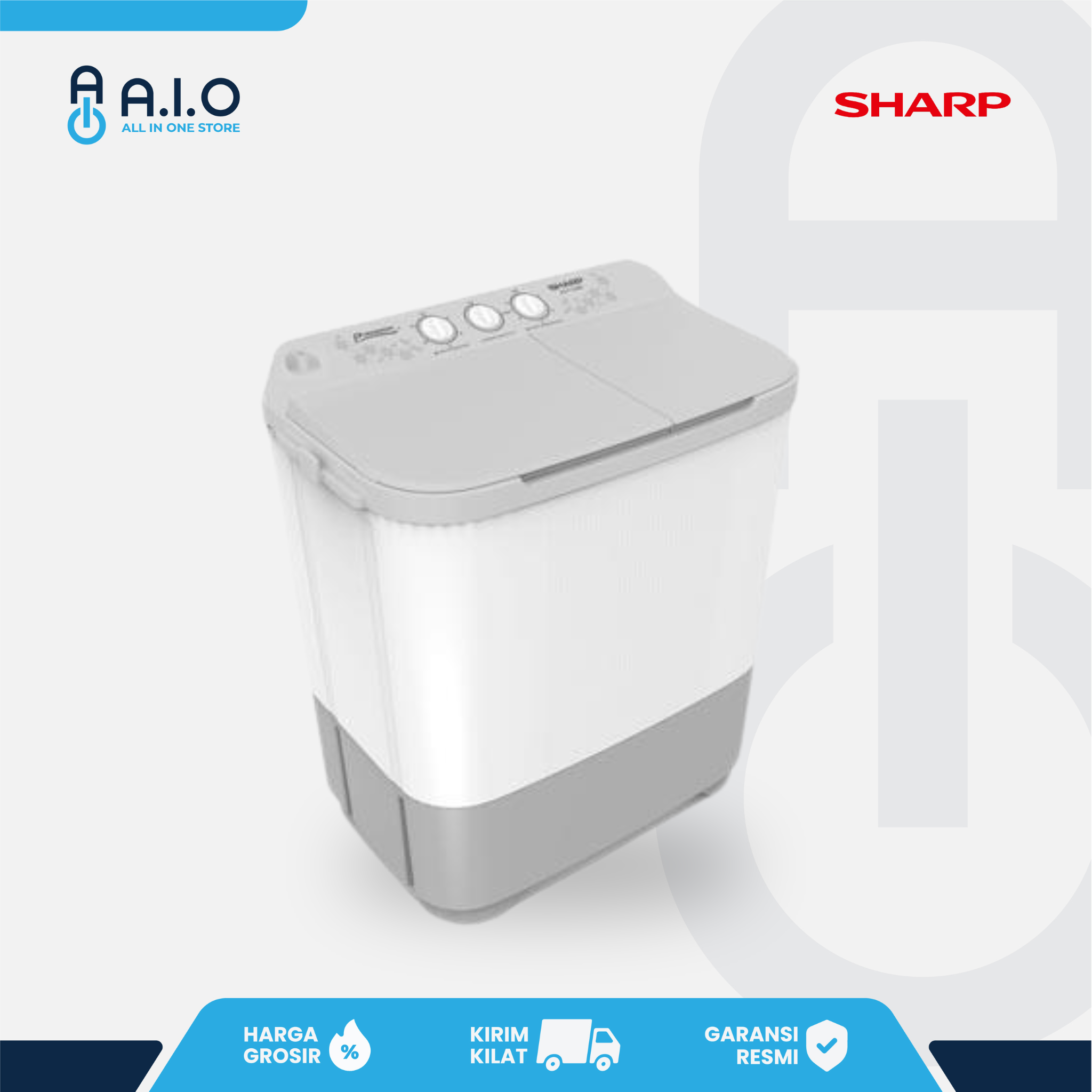 SHARP - MESIN CUCI 2 TABUNG 8 KG - ES T90MW HK
