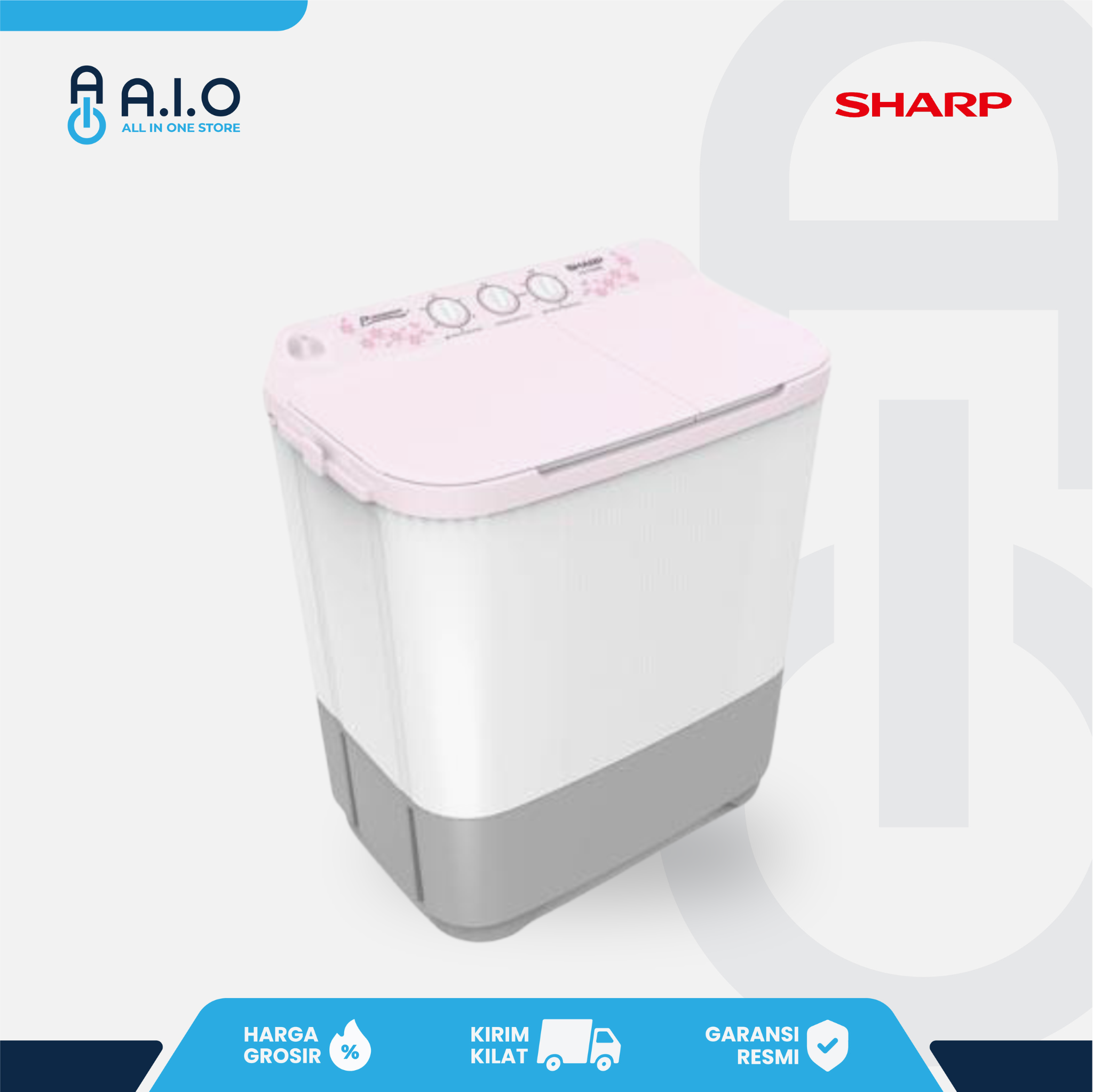 SHARP - MESIN CUCI 2 TABUNG 8 KG - ES T90MW PK