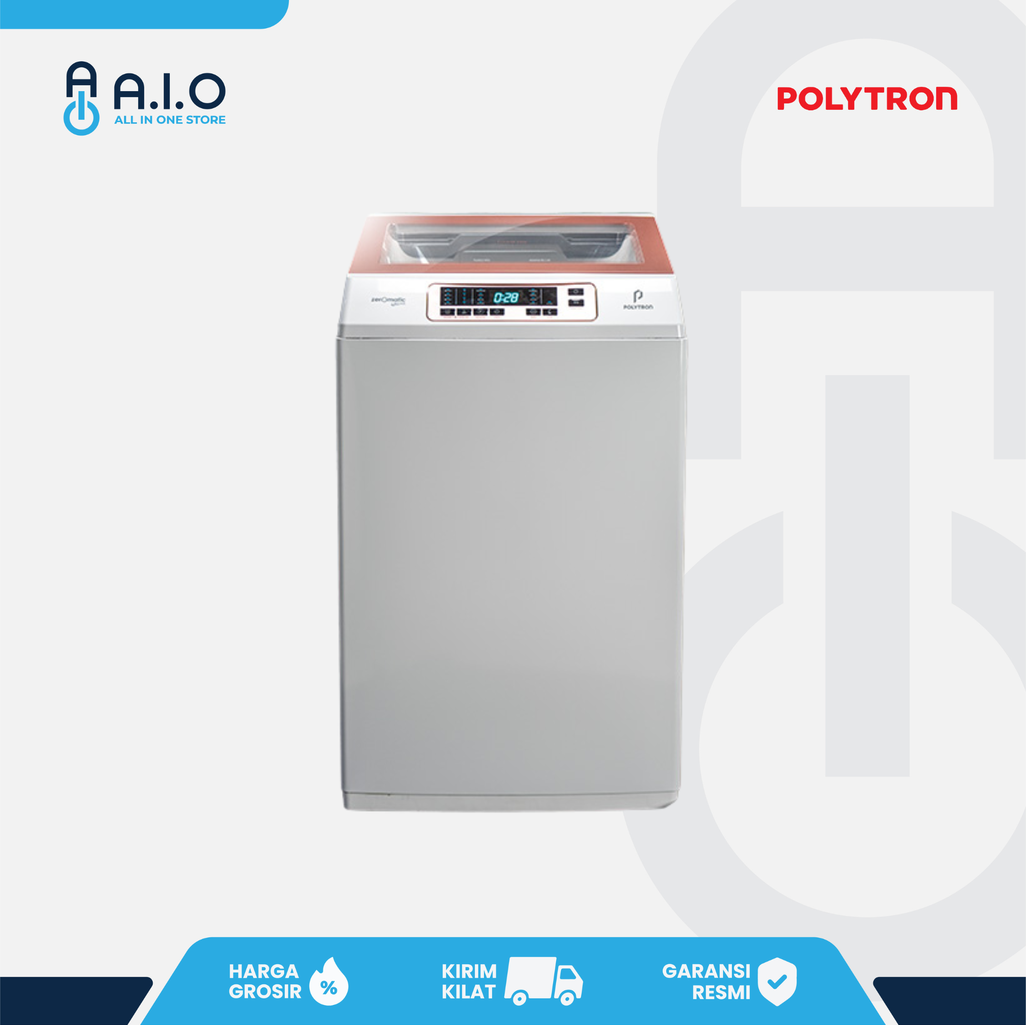 POLYTRON - MESIN CUCI TOP LOADING 9 KG - PAW 9028W
