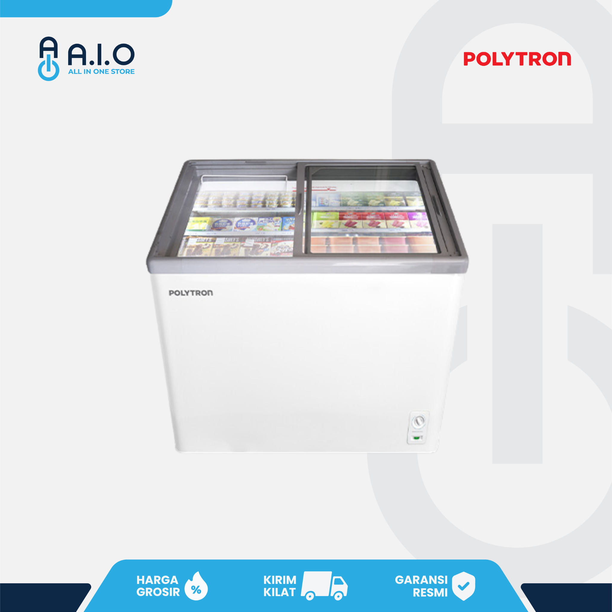 POLYTRON - CHEST FREEZER SLIDING GLASS 2 PINTU 200 L - PCF 229