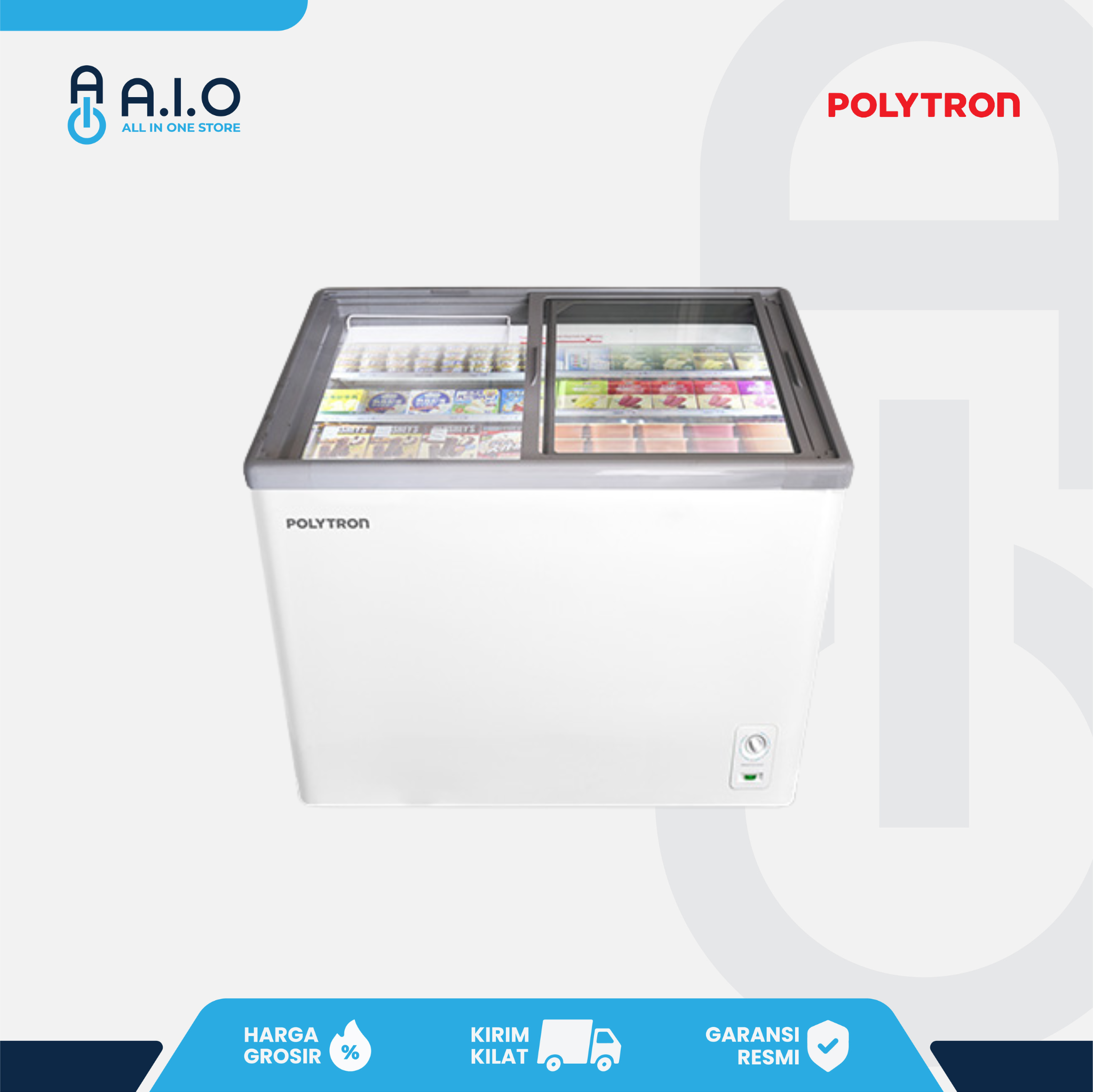 POLYTRON - CHEST FREEZER SLIDING GLASS 2 PINTU 300 L - PCF 329
