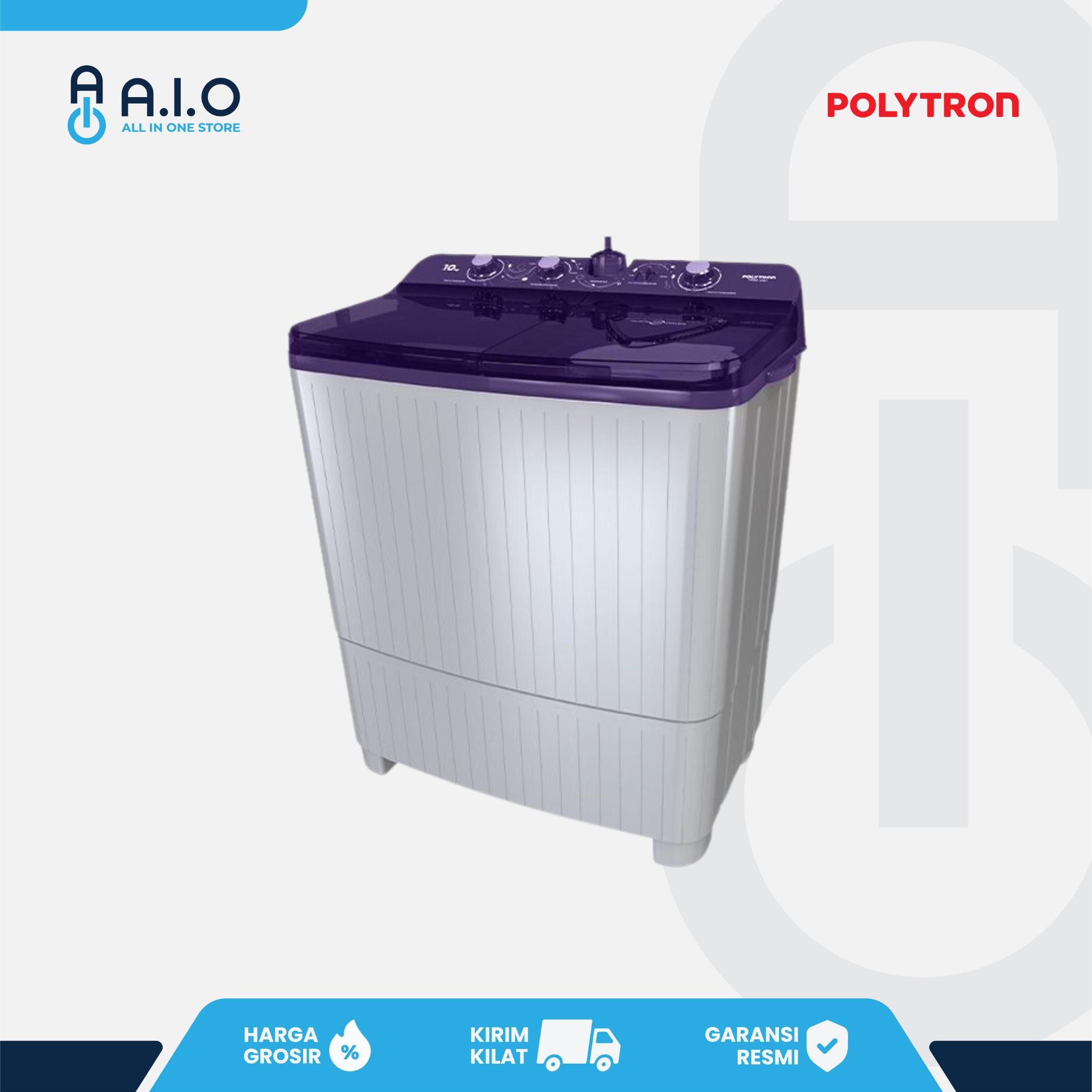 POLYTRON - MESIN CUCI 2 TABUNG 10 KG - PWM 1081V