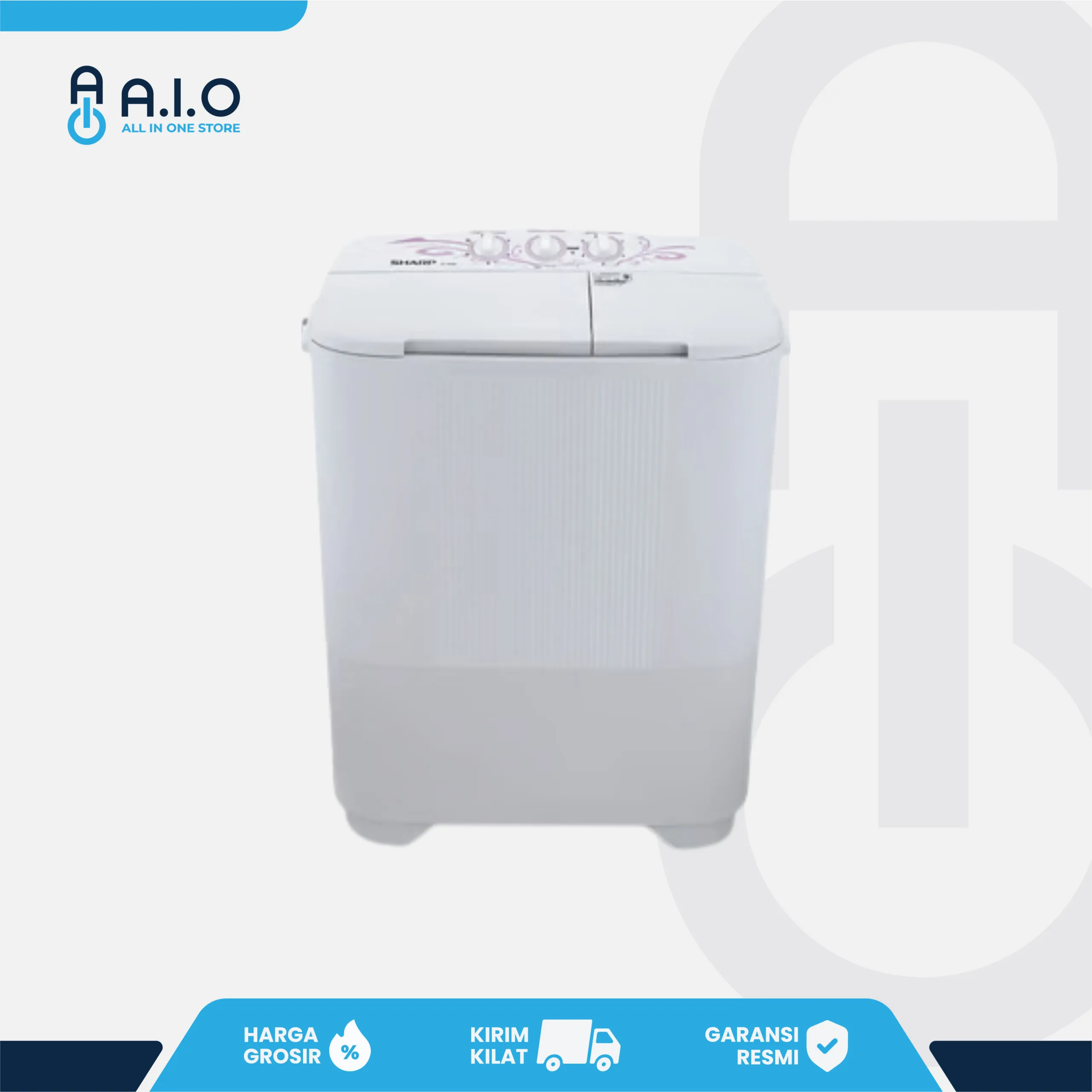 SHARP - MESIN CUCI 2 TABUNG 6.5 KG - ES T68MW BK