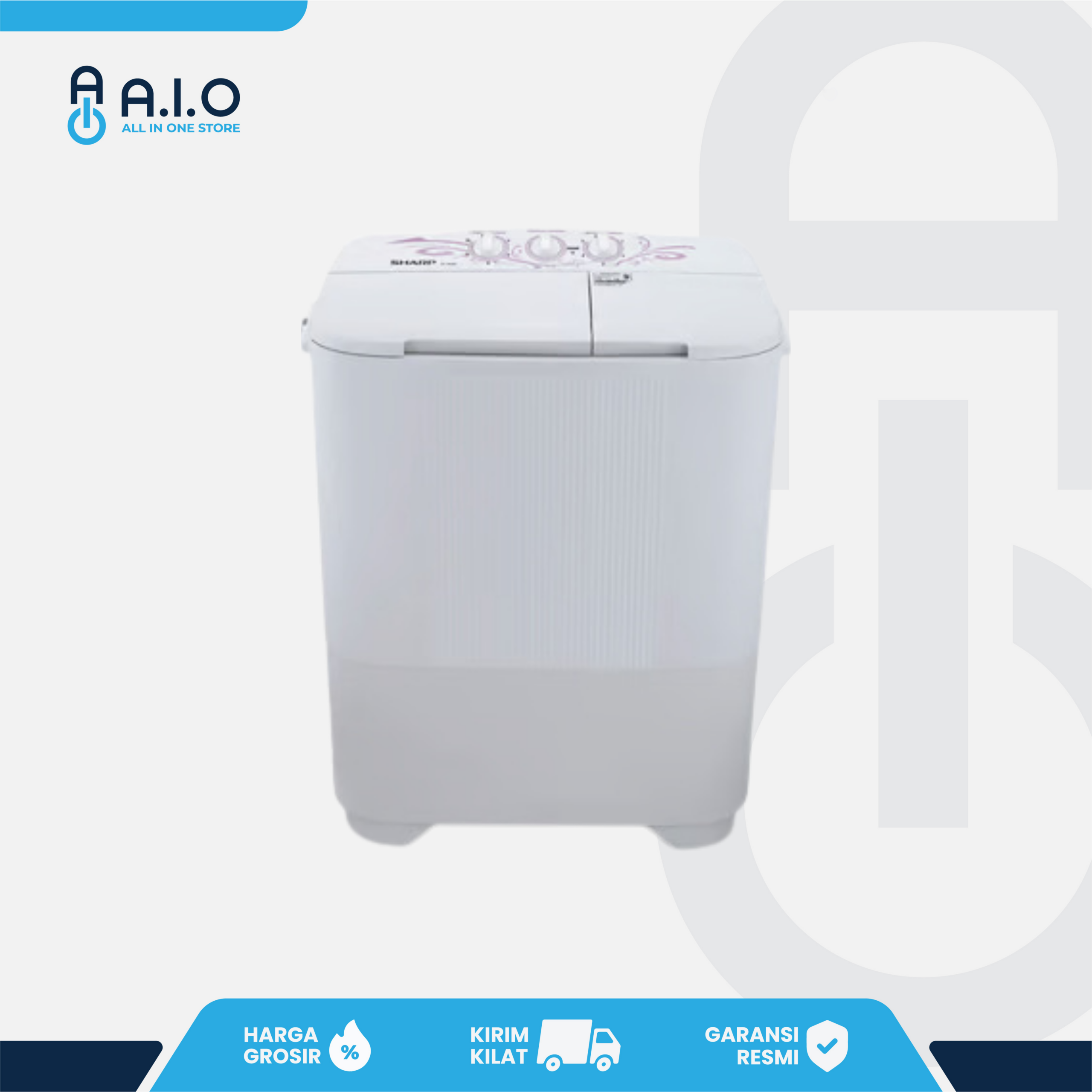 SHARP - MESIN CUCI 2 TABUNG 6.5 KG - ES T68MW PK