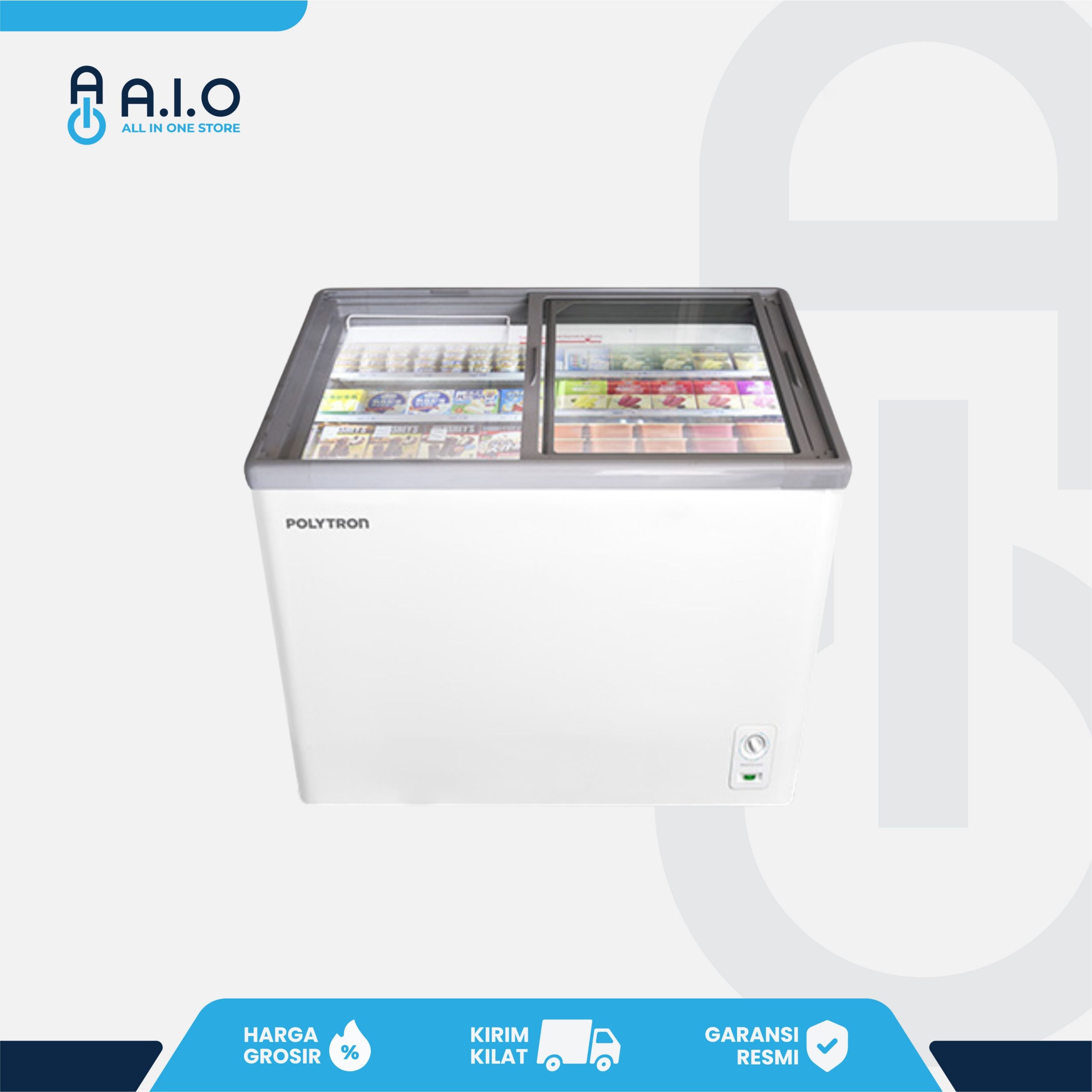 POLYTRON - CHEST FREEZER SLIDING GLASS 2 PINTU 300 L - PCF 329